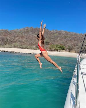 red one piece swimsuit