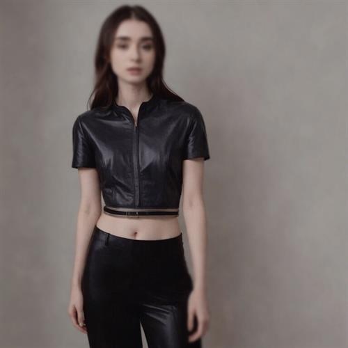 Slender brunette art model in New York City.