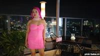 Celebrity Pink Babe on neon pink net costume in a movie